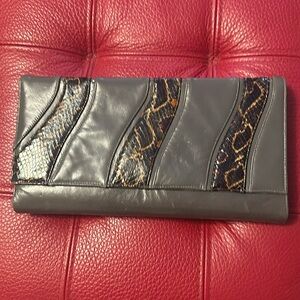 Robert Ferene gray leather with snakeskin detail clutch handbag